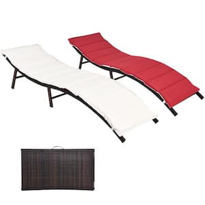Modern Brown 2-Piece Wicker Outdoor Chaise Lounge with Multi-Color Cushions