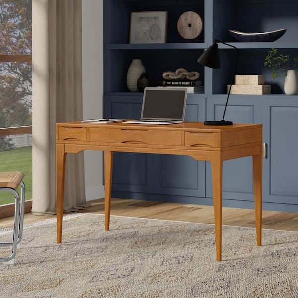 Harper 48 in. Wide Solid Hardwood Small Writing Desk in Light Golden Brown