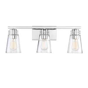 Brannon 24 in. W x 8.63 in. H 3-Light Polished Nickel Bathroom Vanity Light with Clear Glass Shades