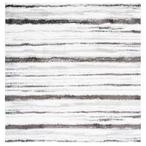 Berber Shag Light Grey/Dark Grey 7 ft. x 7 ft. Solid color Striped Square Area Rug