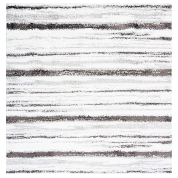 SAFAVIEH Berber Shag Light Grey/Dark Grey 7 ft. x 7 ft. Solid color Striped Square Area Rug