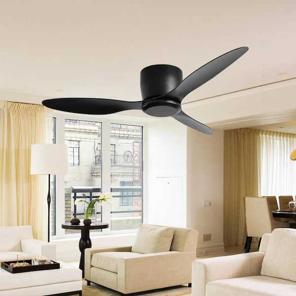 42 in. Indoor Black FLush Mount Standard Ceiling Fan with Remote Control for Living Room