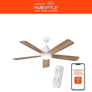 Nevali 52 in. White Color Changing LED Indoor Smart Hubspace Matte White Ceiling Fan with Light and Remote Included