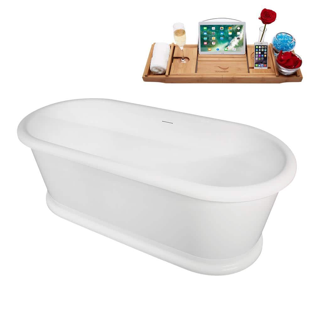 71'' Glossy White Acrylic Freestanding Soaking Tub with Brushed Gold Trim