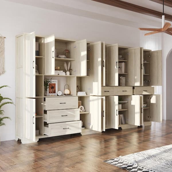 FUFU&GAGA White Oak 78.7 in. Accent Cabinet Office Storage Cabinet