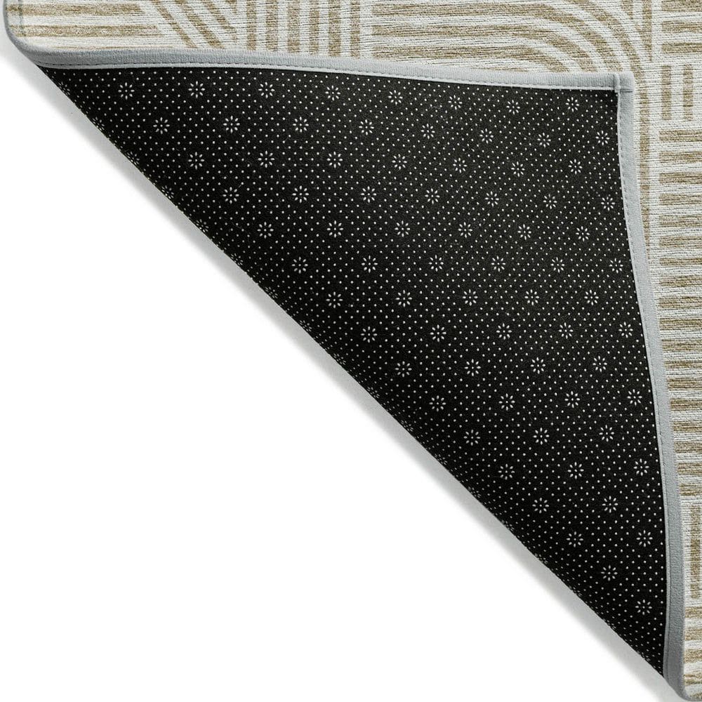 Beige and White Rectangular Synthetic Indoor Outdoor Rug