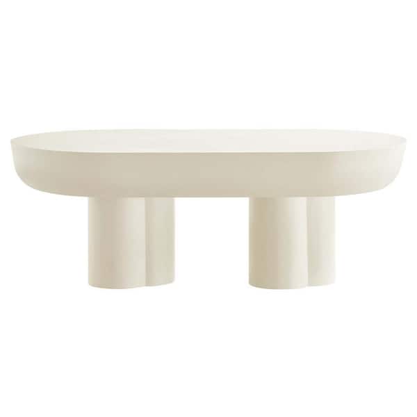 Caspian 25.8 in. in White Oval Wood Concrete Coffee Table