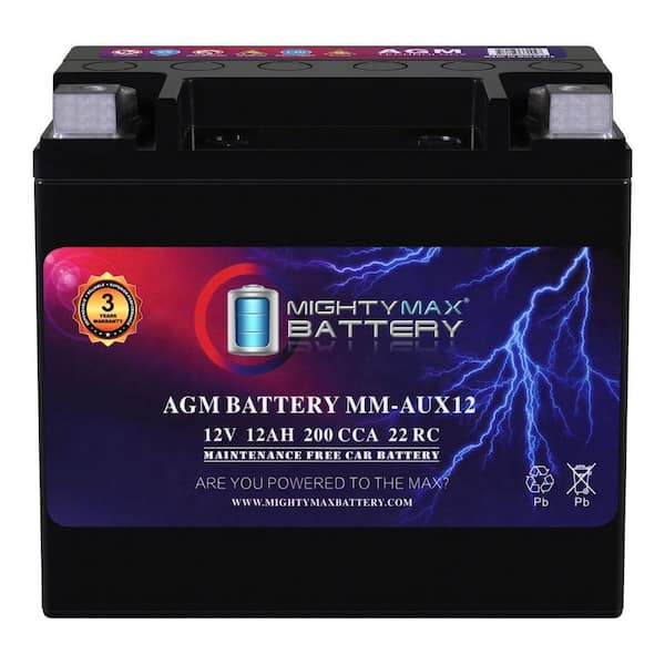 MM-AUX12 Auxiliary Battery 12V 12Ah, 22RC, 200 CCA Rechargeable AGM Car Battery