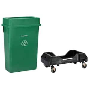 23 Gal. Green Slim Recycling Bin Vented Commercial Trash Can with Lid and Dolly