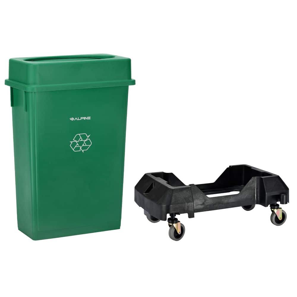 23 Gal. Green Vented Commercial Slim Recycling Bin Trash Can with Lid and D