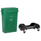 23 Gal. Green Slim Recycling Bin Trash Can with Lid and Dolly