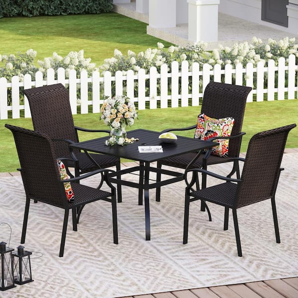 Black Metal Patio Outdoor Dining Set, High Square Table And Chairs