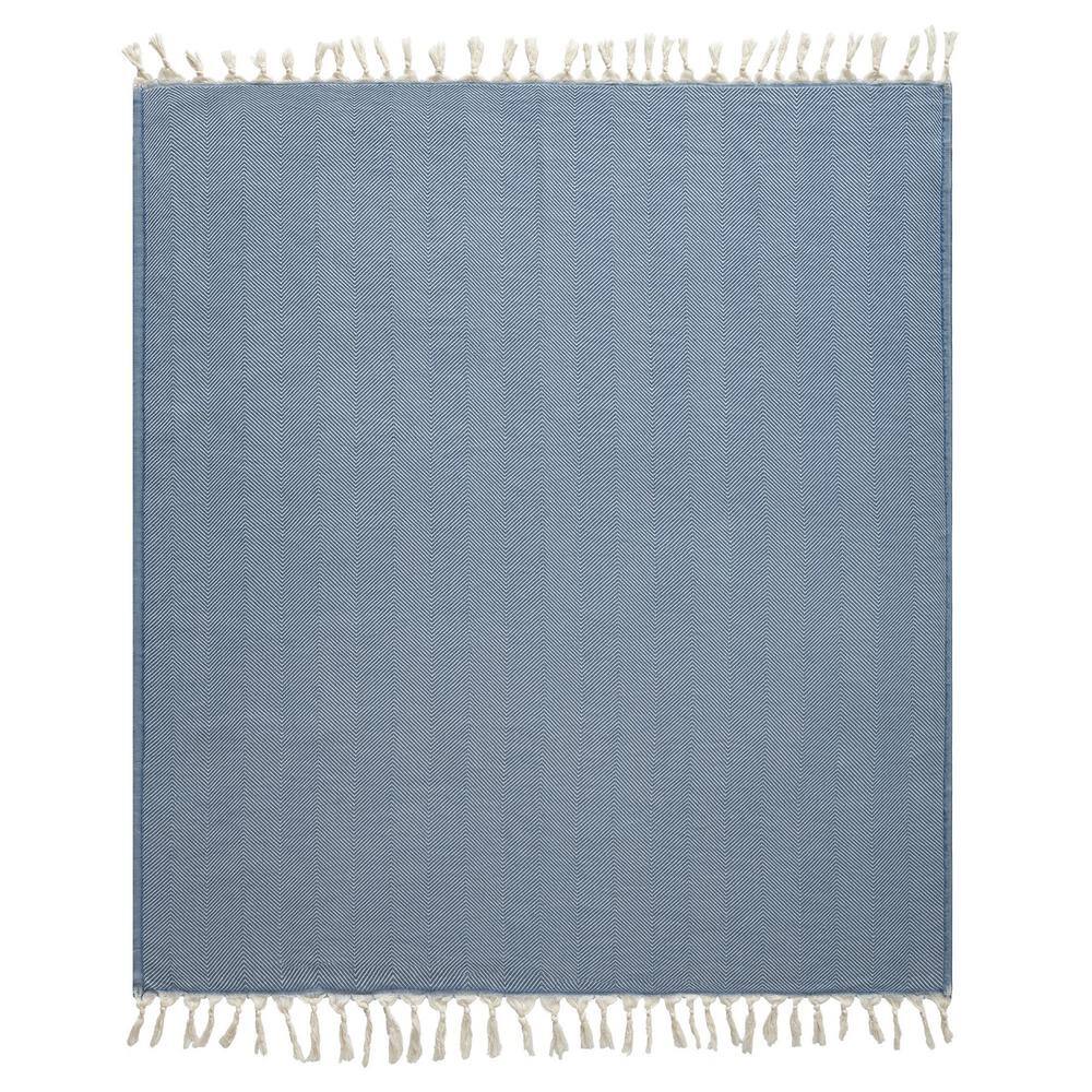 LR Home Averie Faded Blue/Cream Herringbone Farmhouse Organic Turkish