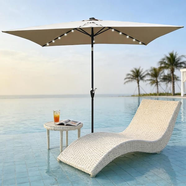 10 ft. Steel Patio Umbrella in Mushroom with LED Lighted and Push Button Tilt