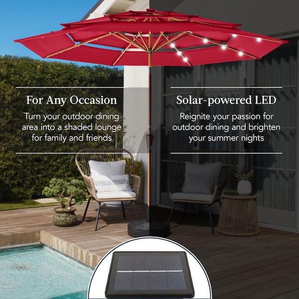 east end patio umbrella 11 ft Double Roof Round Offset Cantilever Patio Umbrella, Red