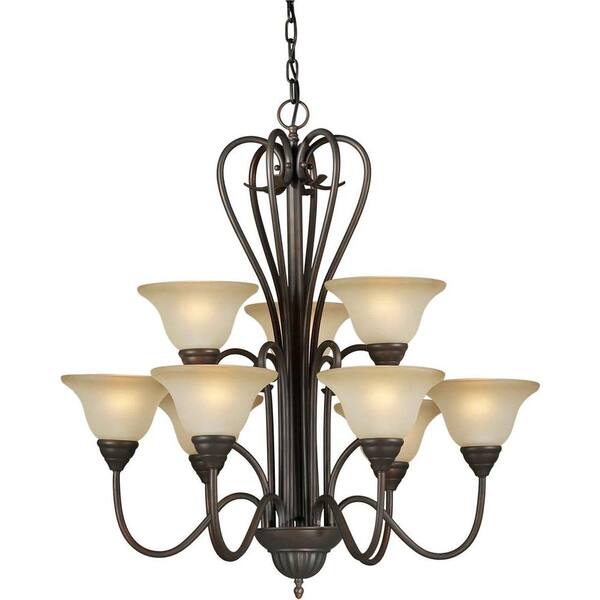 Forte Lighting 9 Light Chandelier Antique Bronze Finish Shaded Umber Glass-DISCONTINUED