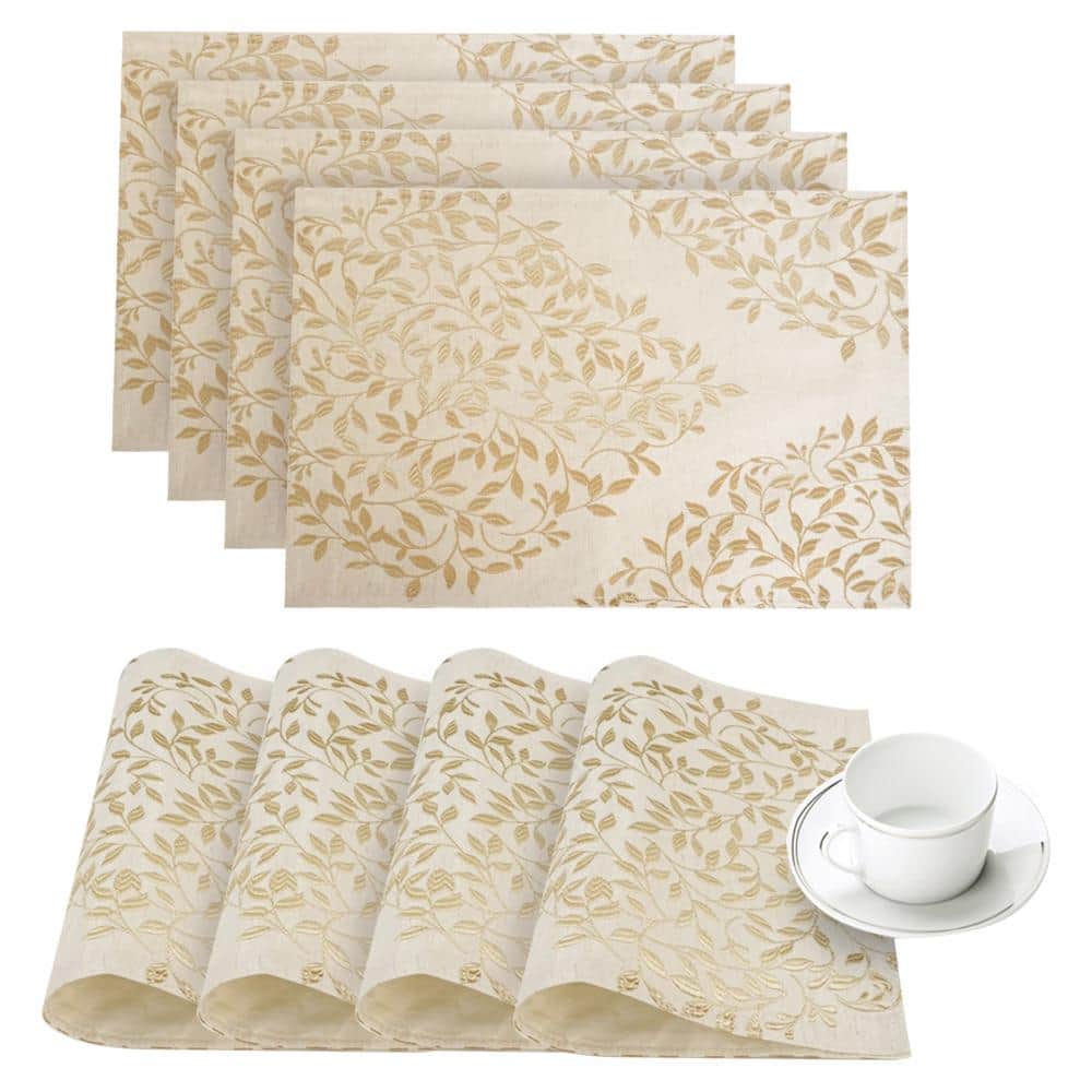 Spring Time Gold Linen-Blend Printed Fabric Placemat (Set of 4)