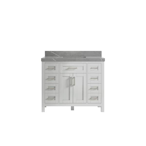 Willow Collections Cambridge 42 in. W x 22 in. D x 36 in. H Bath Vanity in Gray with 2 in. Piatra Quartz Top