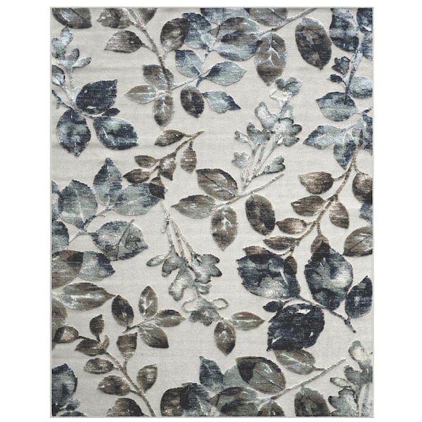 Sams International Napa Adina Ivory/Brown/Blue/Gray 5 ft. 3 in. x 7 ft. 6 in. Floral Chenille and Viscose Area Rug