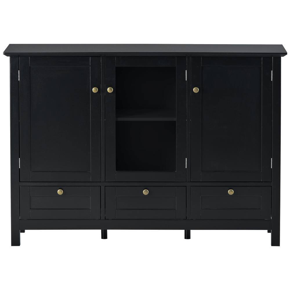 44.9 in. Black Rectangle Wood Console Table with 3 Doors and Drawers