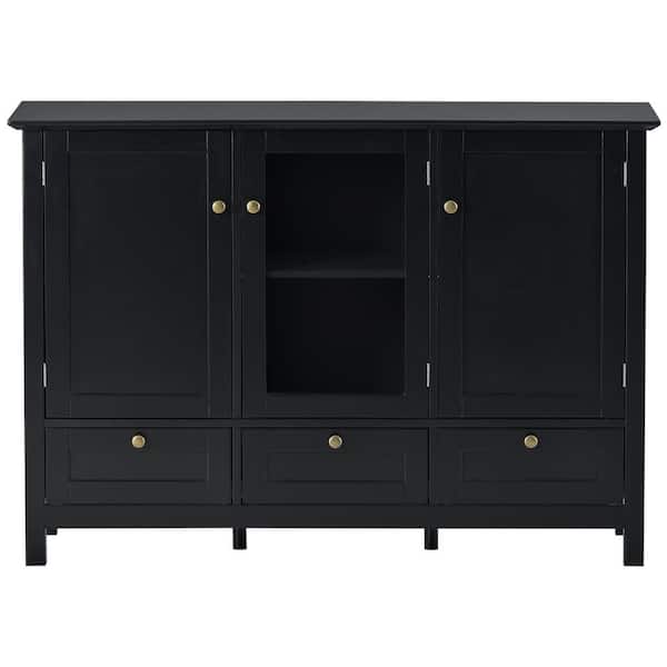 Unbranded 44.9 in. Black Rectangle Wood Console Table with 3 Doors and Drawers
