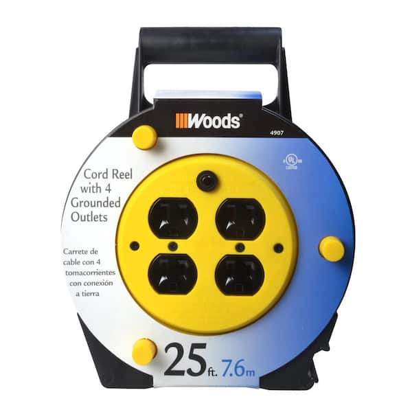 Woods 25 ft. 16/3 Multi-Outlet (4) Portable Extension Cord Reel Power  Station 4907 - The Home Depot