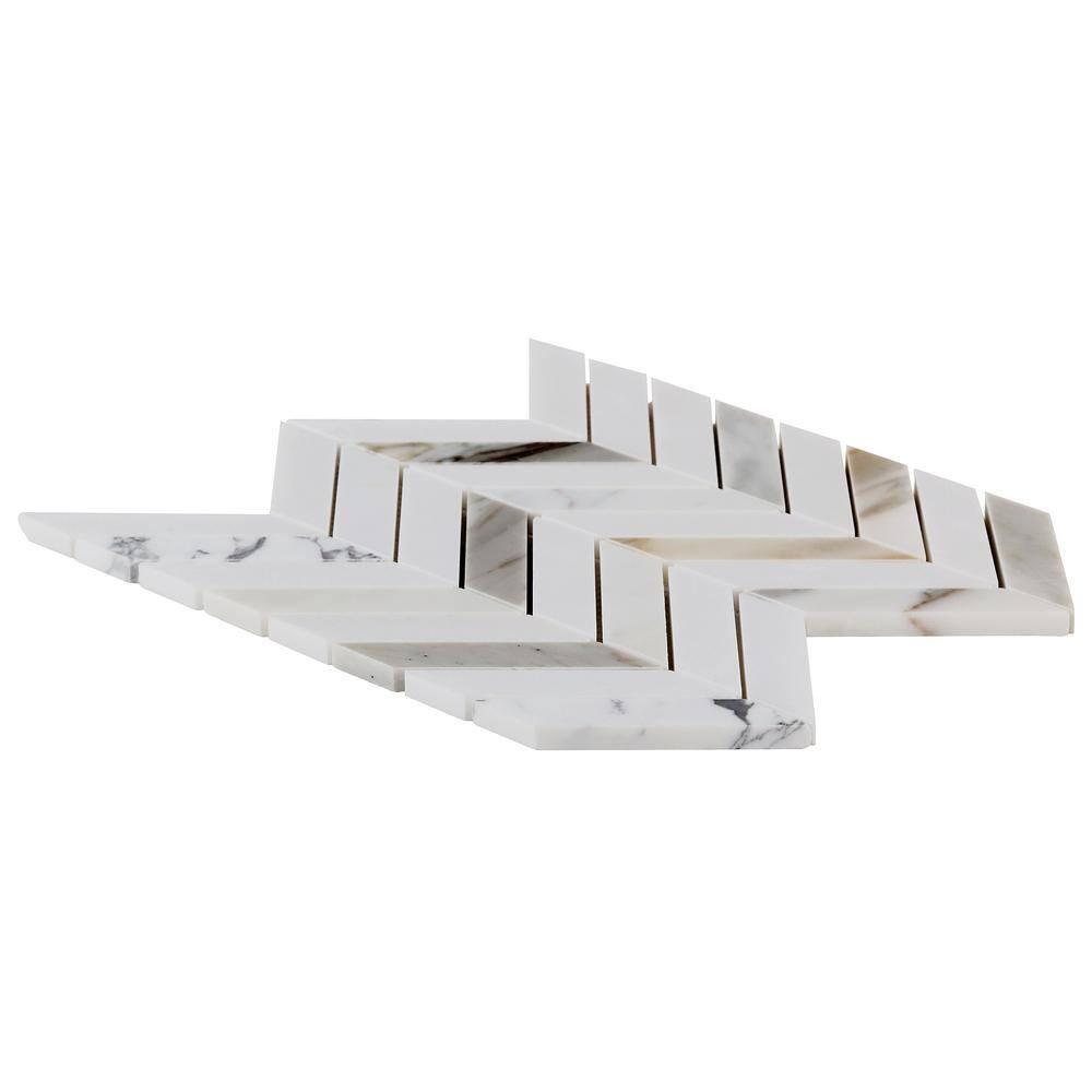 Calacatta and Thassos Marble Chevron Mosaic Tile
