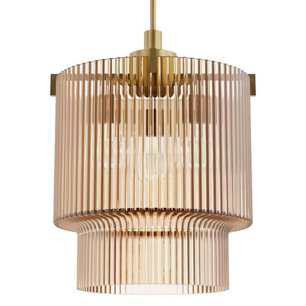 Ontario 60-Watt 3 Light Luxe Gold Waterfall Pendant Light with Ribbed Glass Shades, No Bulbs Included