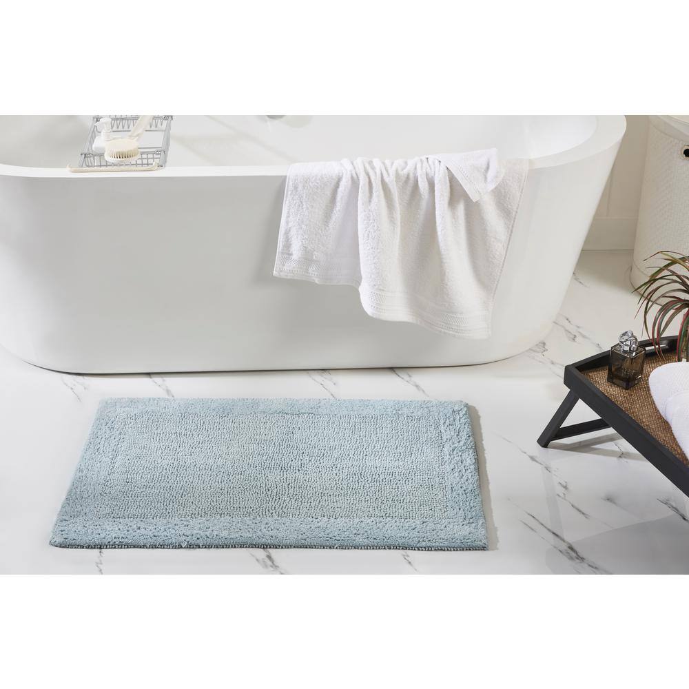 Blue Cotton Tufted Reversible 3-Piece Bath Rug Set