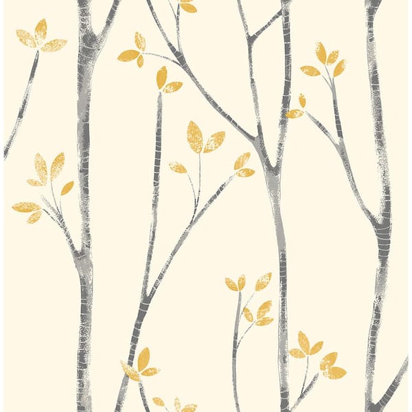 Brewster Ingrid Mustard Scandi Tree Strippable Roll (Covers 56.4 sq. ft.)