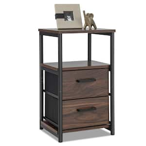 13.in. W Nightstand Rectangle Bedside End Table with 2 Fabric Drawers Storage Shelf for living room Walnut & Black