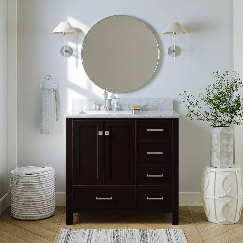 ARIEL Cambridge 37 in. W x 22 in. D x 35.25 in. H Vanity in Espresso with White Marble Vanity Top with Basin, Brown -  A037SLCW2RVOESP