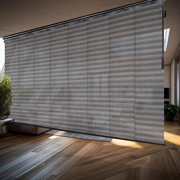 EMOH Shadow Stripe 130 in. - 175 in. W x 116 in. L Adjustable 8-Panel Black Double Rail Panel Track with 23.5 in. Slates
