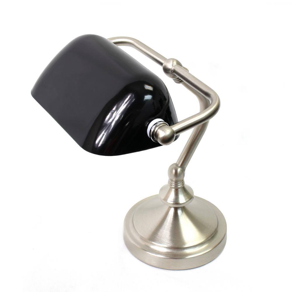 Black Brushed Nickel Arc Nightstand Lamp with Glass Shade