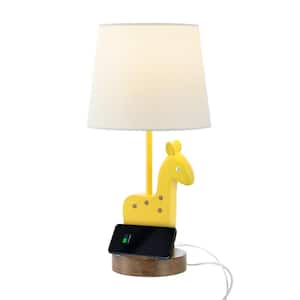 Sahara 17.5 in. Mid-Century Vintage Iron/Resin Giraffe LED Kids Table Lamp with Phone Stand and USB Charging Port Yellow