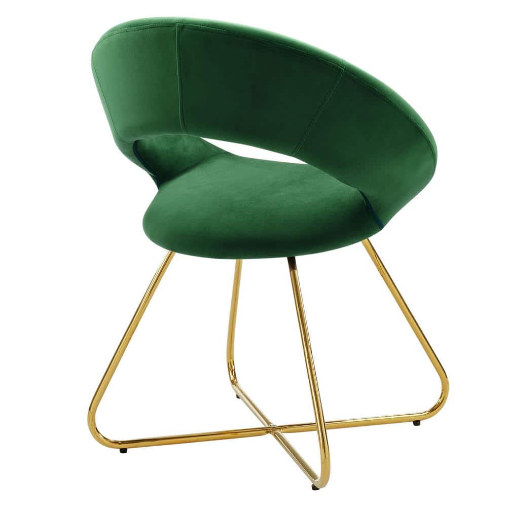 Emerald Green Velvet Upholstered Side Chair with Gold Metal Legs