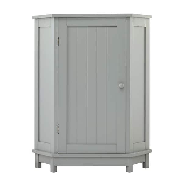 Grey Corner Bathroom Storage Cabinet with Adjustable Shelf,MDF Space-Saving Organizer for Bathroom