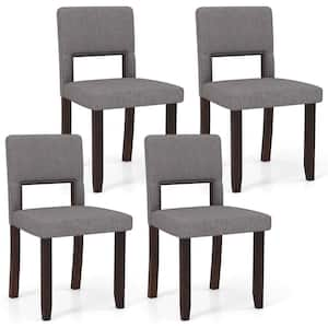 Brown Linen Dining Chair Set of 4 with Acacia Wood Frame Padded Seat & Back Home