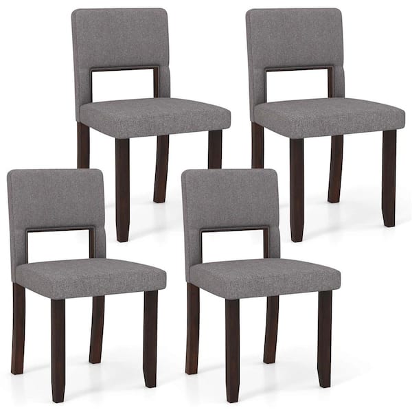 Costway Brown Linen Dining Chair Set of 4 with Acacia Wood Frame Padded Seat and Back Home