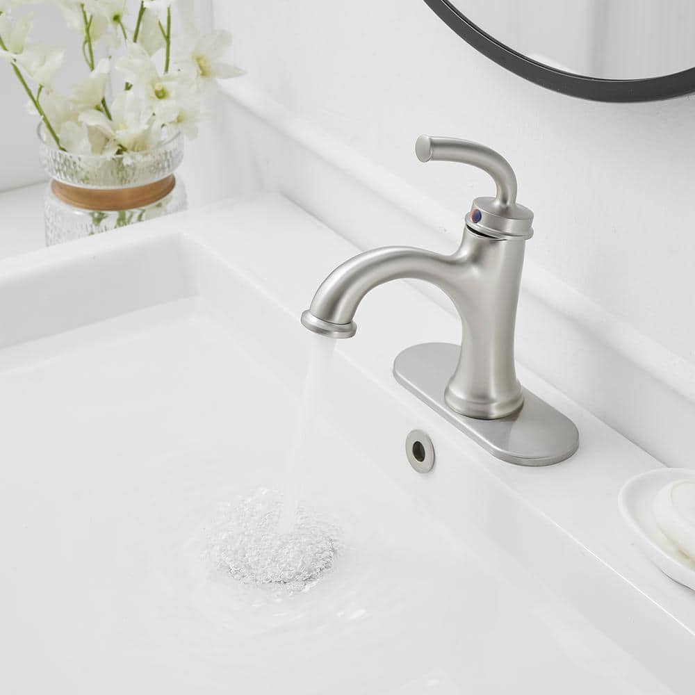 Nickel Single Handle Modern Bathroom Faucet with Deck Plate