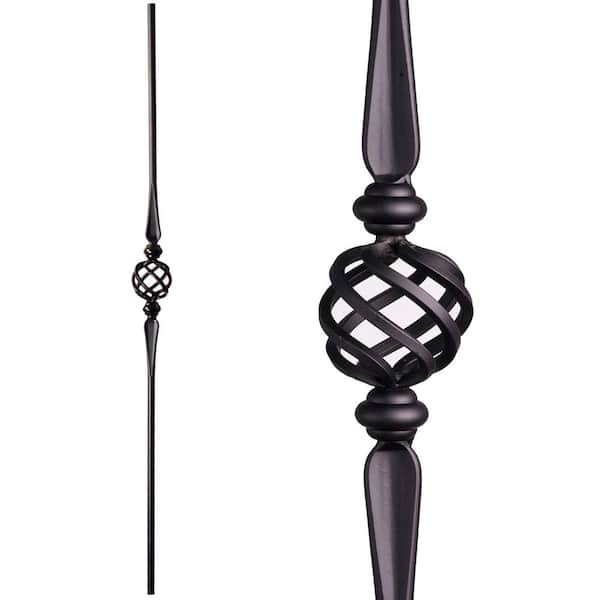 HOUSE OF FORGINGS Round 44 in. x 0.625 in. Satin Black Single Basket Hollow Wrought Iron Baluster