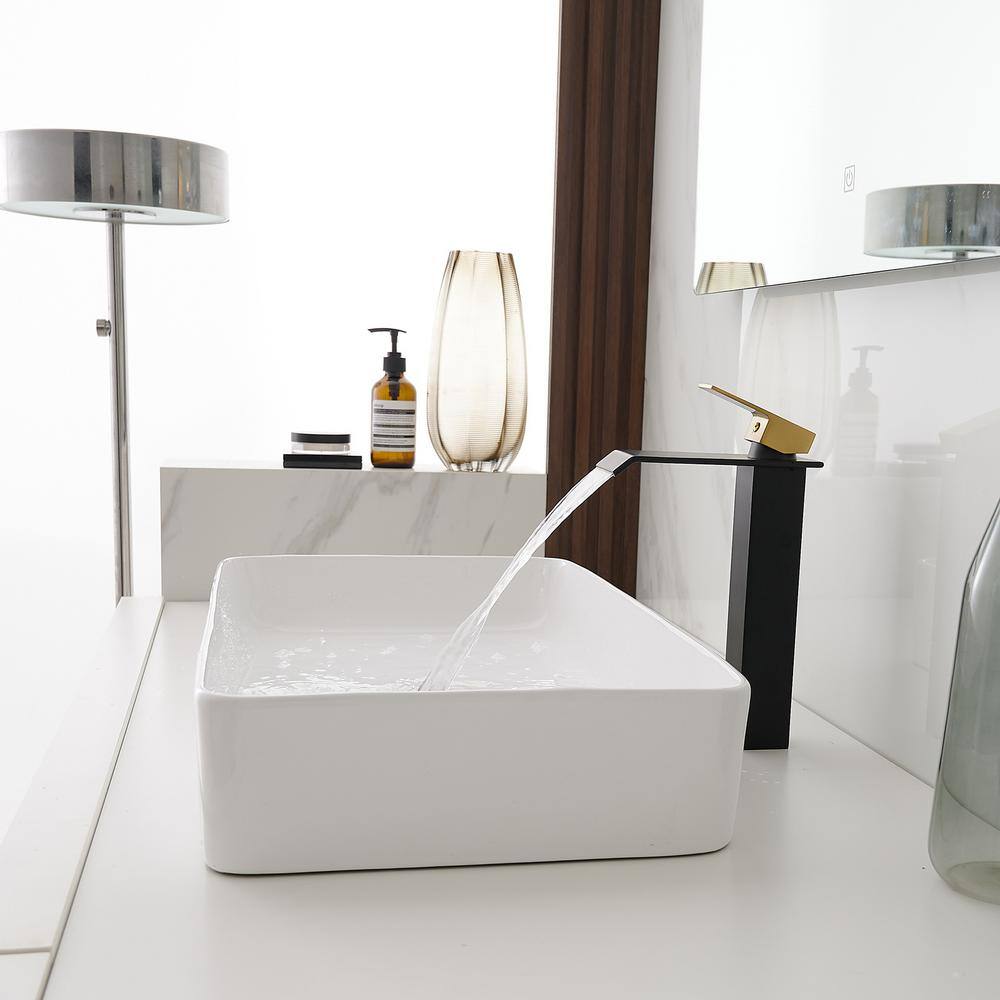 Matte Black and Gold Single Handle Vessel Sink Faucet