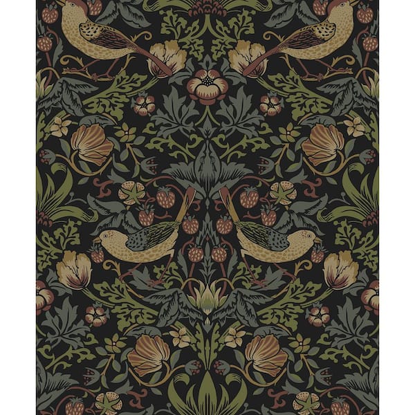 NextWall Black Strawberry Garden Vinyl Peel and Stick Wallpaper Roll (Covers 31.35 sq. ft.)