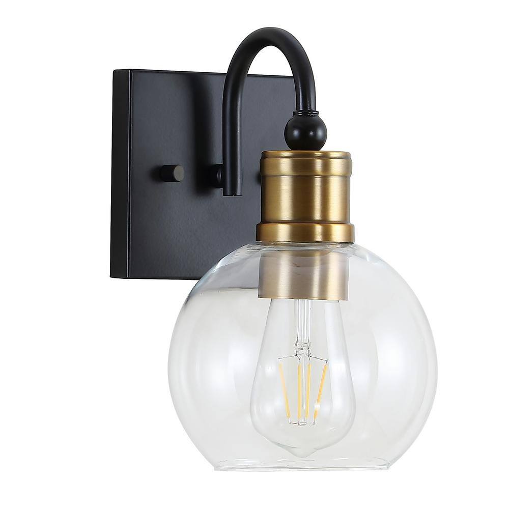 Marais 5.88" Black Iron and Clear Glass Rustic Vintage LED Vanity Light