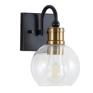 Marais 5.88 in. 1-Light Black/Brass Gold Iron/Glass Rustic Vintage LED Vanity Light