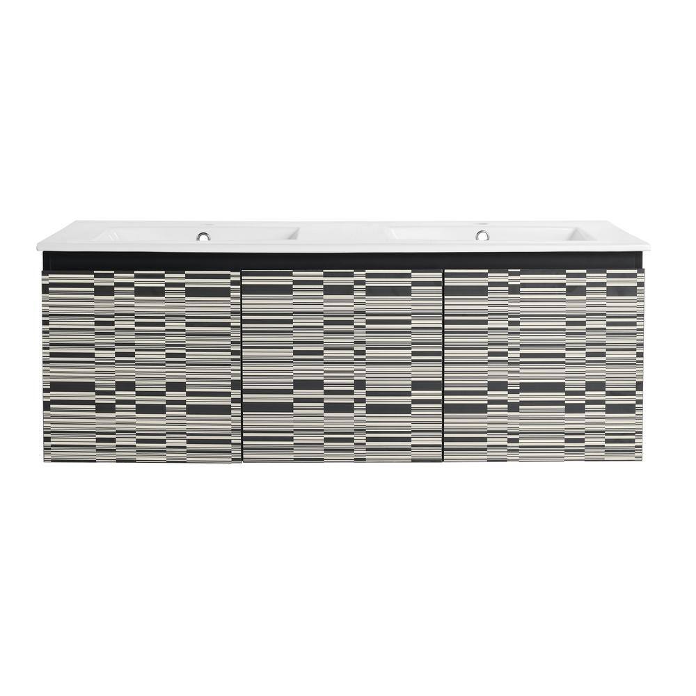 48 in. W x 18 in. D x 17 in. H Wall Mounted Bath Vanity in Black with White