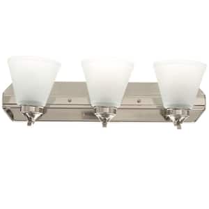Tavish 24 in. 3-Light Brushed Nickel Classic Vanity with Frosted Glass Shade