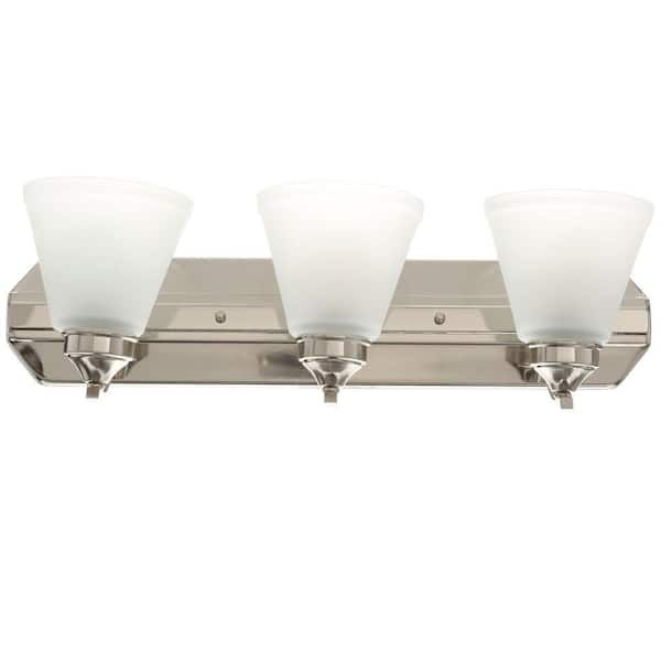 Hampton Bay Tavish 24 in. 3-Light Brushed Nickel Classic Vanity with Frosted Glass Shade