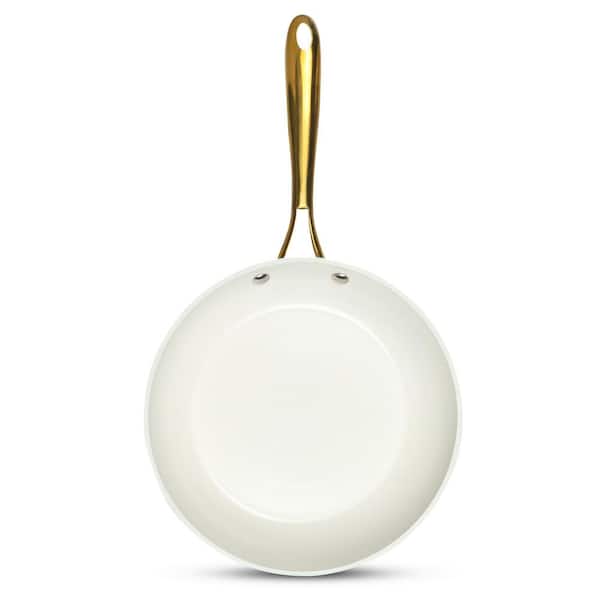 Gotham Steel Natural Collection 10 in. Aluminum Ceramic Ultra Performance Nonstick Frying Pan in Cream with Gold Handle