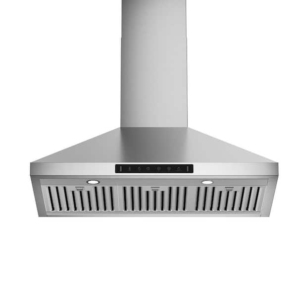 VIKIO 36 in. 763 CFM Convertible Wall Mount Range Hood in Stainless Steel with Mesh Filters and Lights